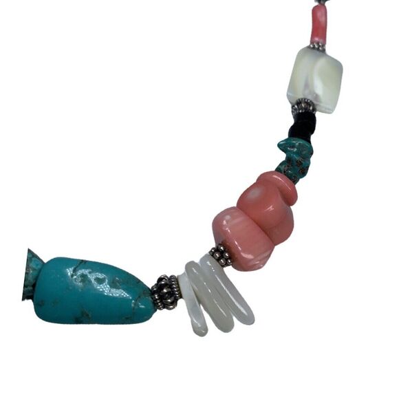 925 Sterling Silver Turquoise Necklace 18.5"   Beaded Coral Accents - Picture 12 of 14